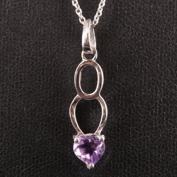 18” Amethyst & Sterling Pendant Necklace - Picture 1 of 7